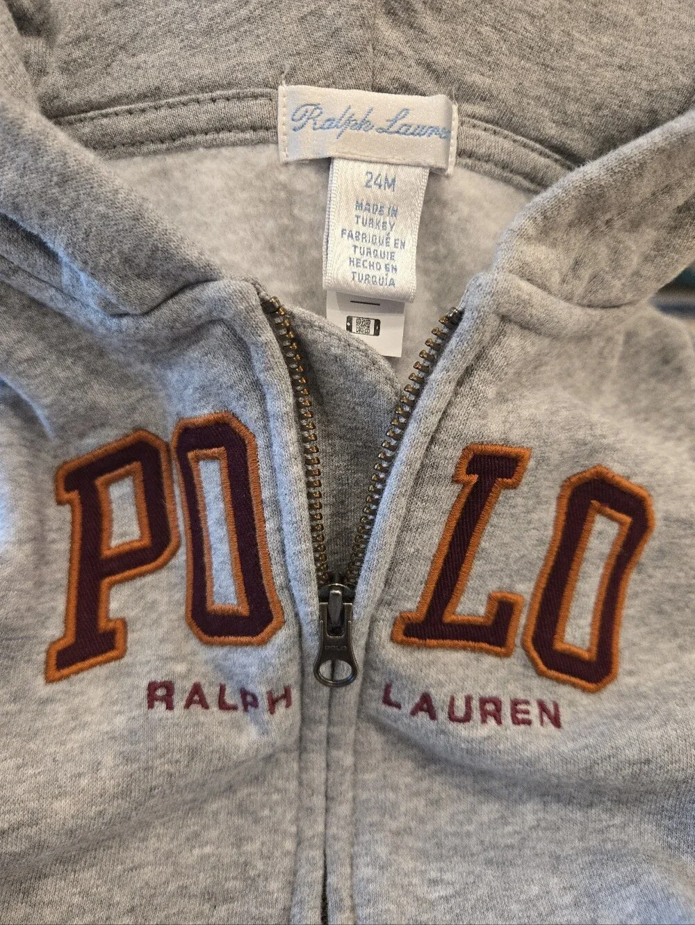 Polo Ralph Lauren Heather Gray Brown Embroidered Logo Hoodie Sweatshirt Boys 24M